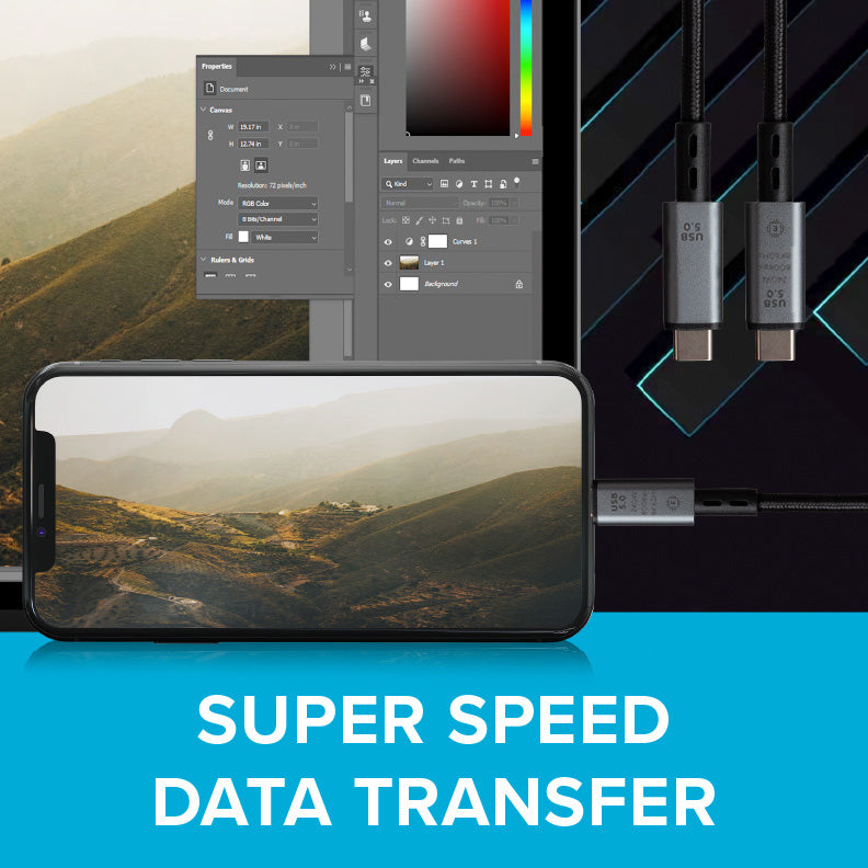 Maplin USB-C to USB-C V5.0 8K 240W PD Braided Cable - Black, 1m