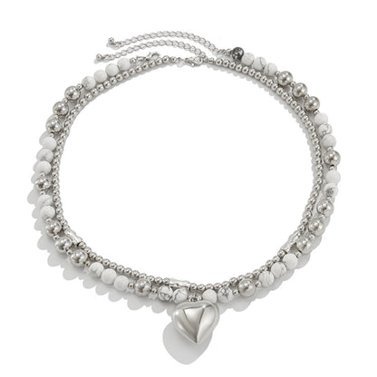 Multi-layer Beaded Heart Necklace & Bracelet Set