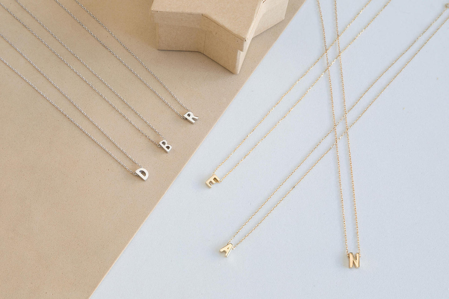 Tiny Initial Necklace, Gold & Silver
