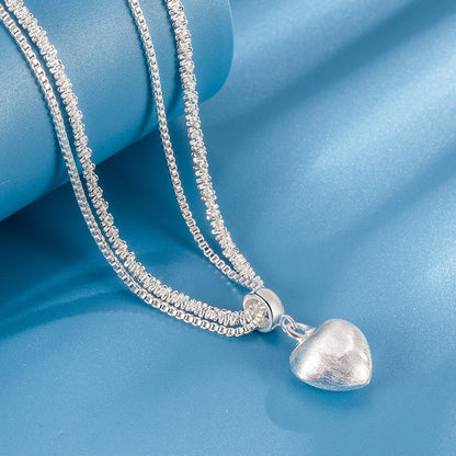 Double Layer Brushed Heart Pendant Necklace