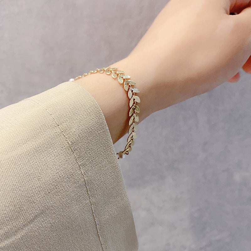 Wheat Pearl Necklace Earring Bracelet Set