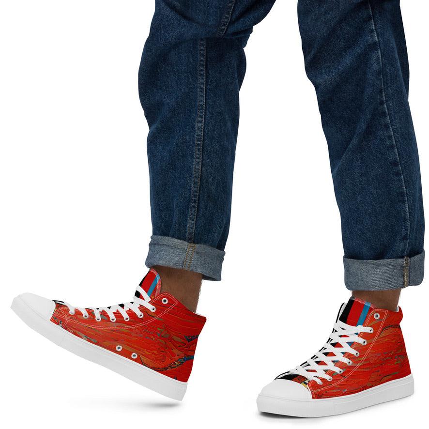 Half Black Half Hónghǎi - Mens High-Top Canvas Shoes