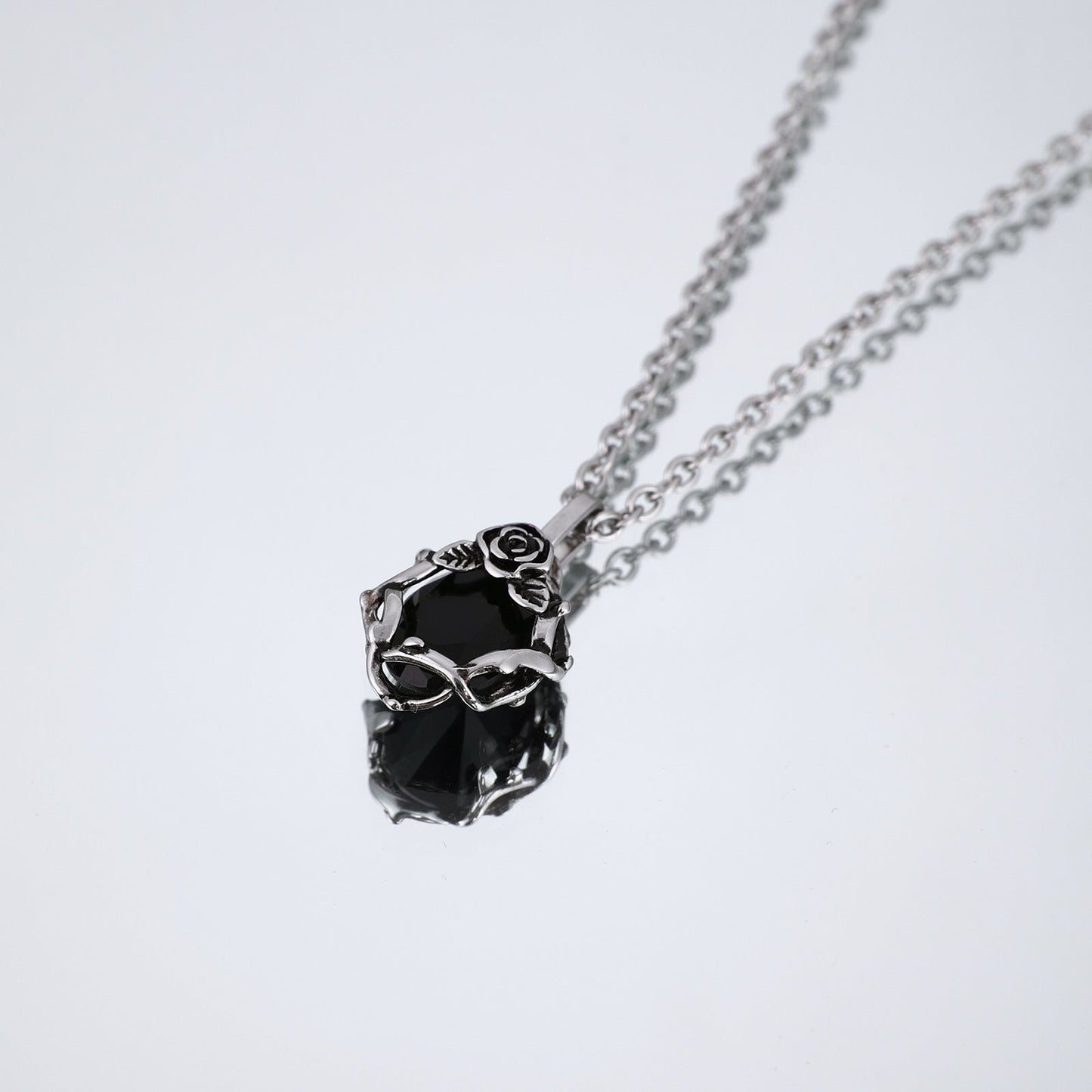 Black & Red Ruby Necklace with Flower Pendant