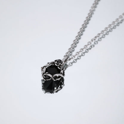 Black & Red Ruby Necklace with Flower Pendant