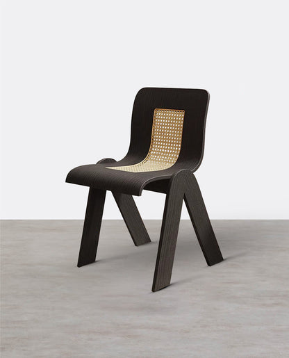 Verna Curve Dining Chair, Black & Rattan