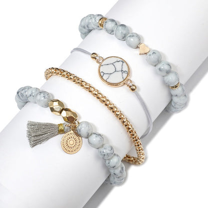 Geometric Creative Hollow Fringed Pine Stone Bracelet Four-Piece Set