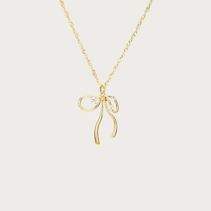Bone Chain Bow Zircon Necklace & Earrings Set