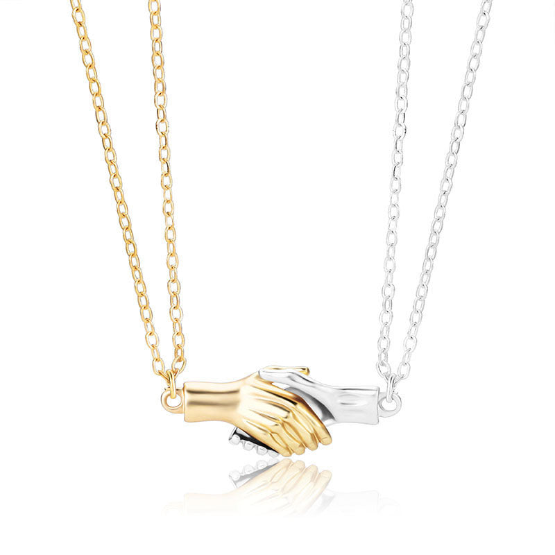 Holding Hands Couple Necklace, 2Pc Set