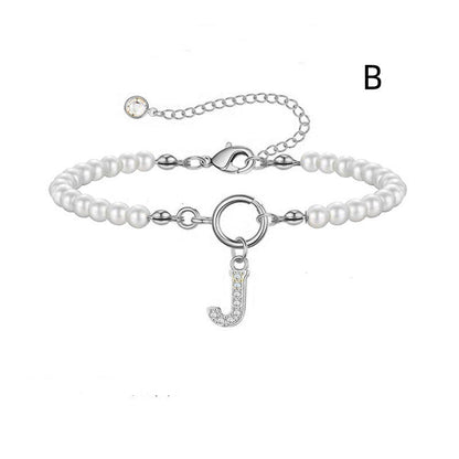 A-Z Letter Pendant Pearl Bracelet