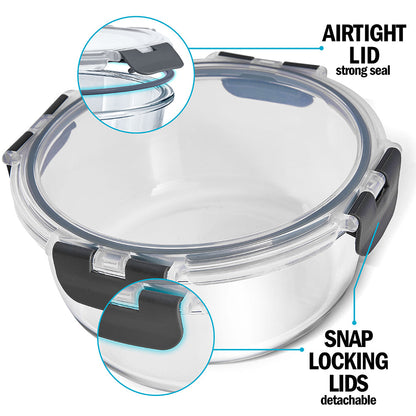 Glass Stackable Round Containers - 950ml, 650ml & 400ml - 3 PACK