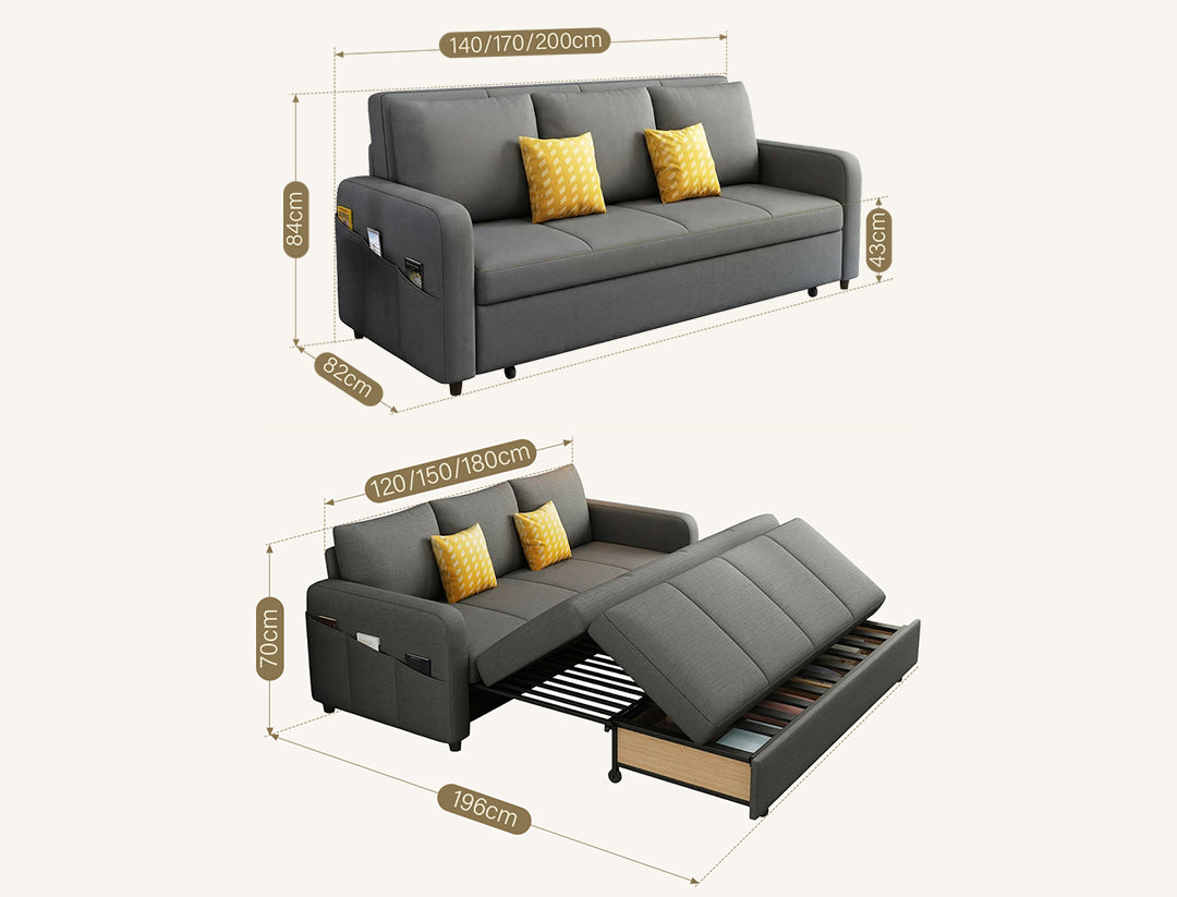 Gabriel Two Seater Sofa Bed, Linen