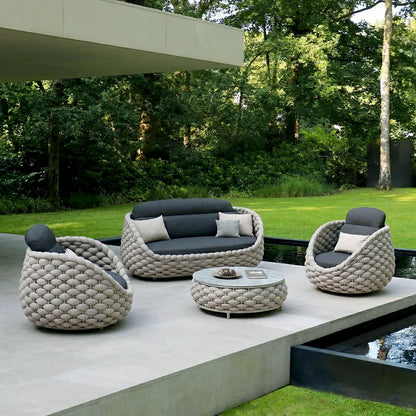Marbella Textilene Rope Woven Outdoor Sofa Set with Water-Proof Covers, Grey