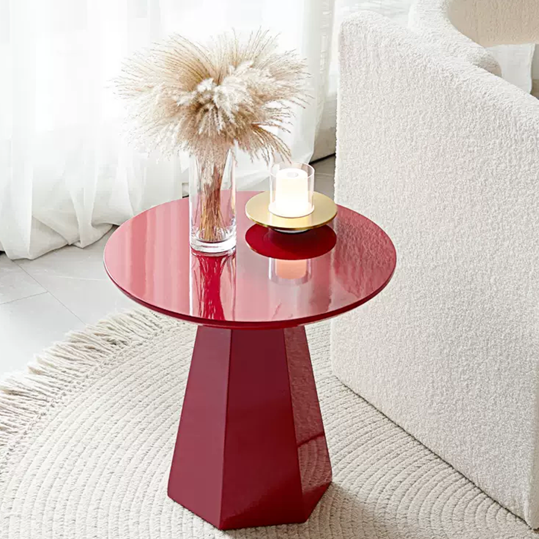 Melpomene Round Side Table, Red