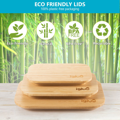 Glass Containers with Bamboo Lids - Assorted sizes - 3 PACK