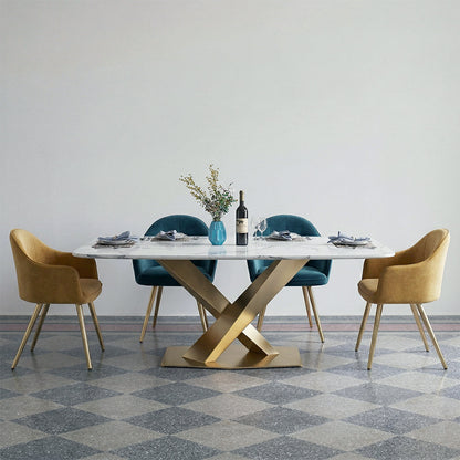 LUCI Dining Table, Marble And Gold Metal