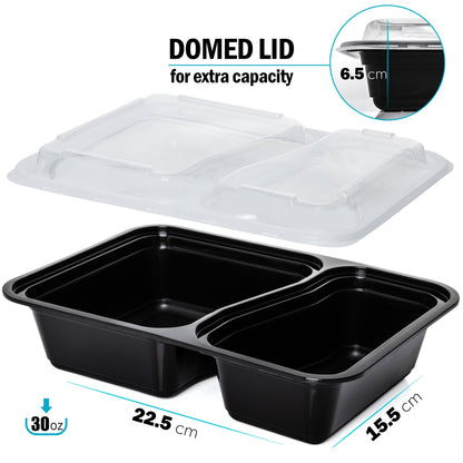 2-Compartment Reusable Containers with Airtight Lids - 887ml