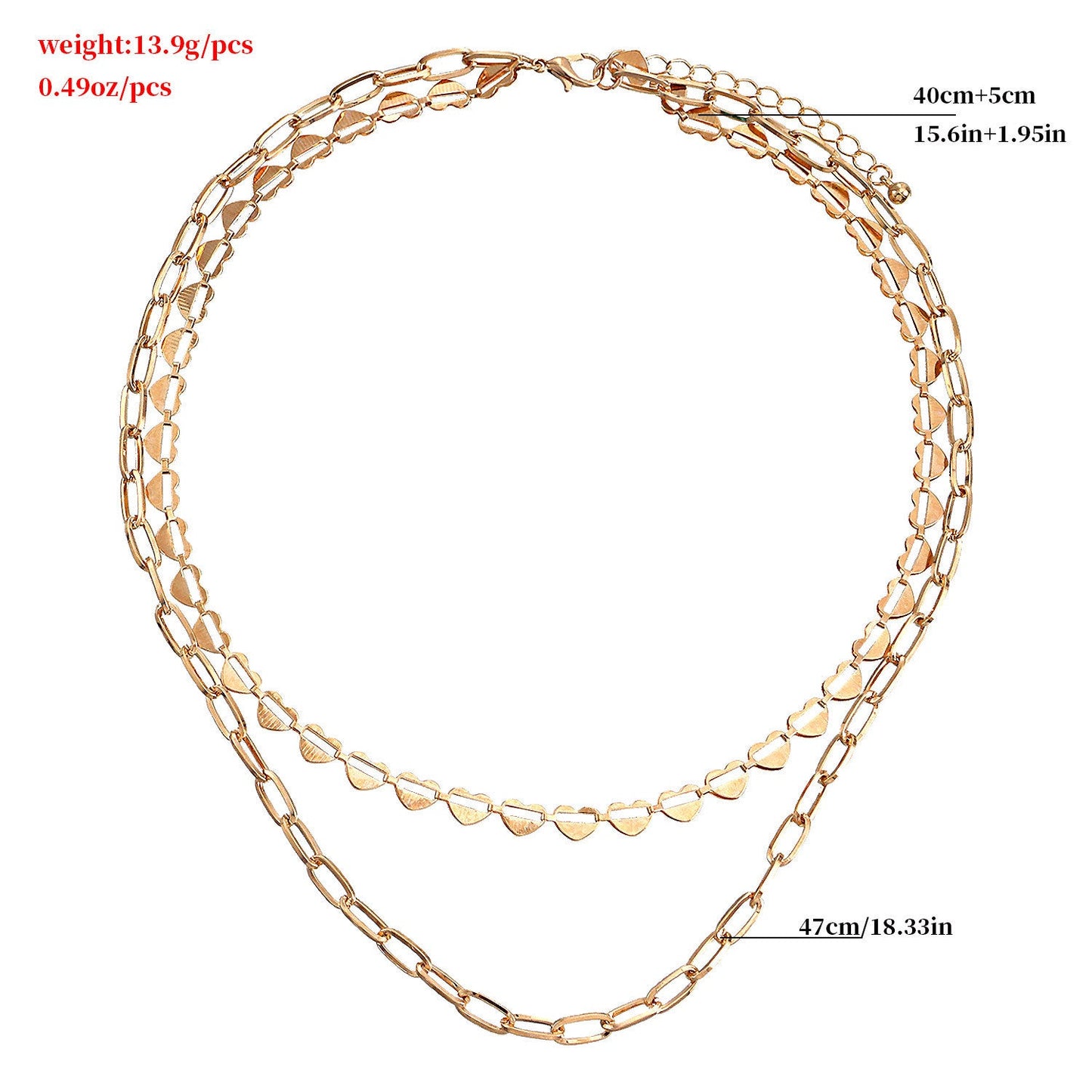 Multi-Layer Paper Clip Love Heart Chain Necklace