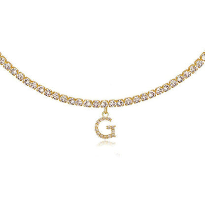 A-Z Letter Zircon Necklace, Silver & Gold