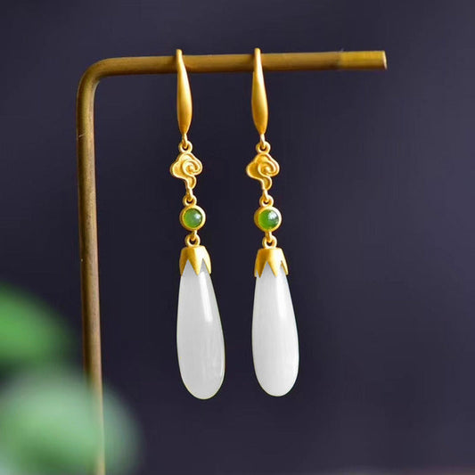Super Fairy Sweet Vintage Water Drop Hetian Jade Earrings