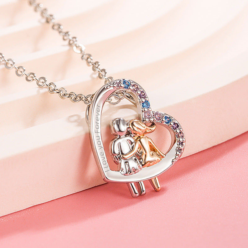 Love Couple Necklace with Colorful Rhinestones