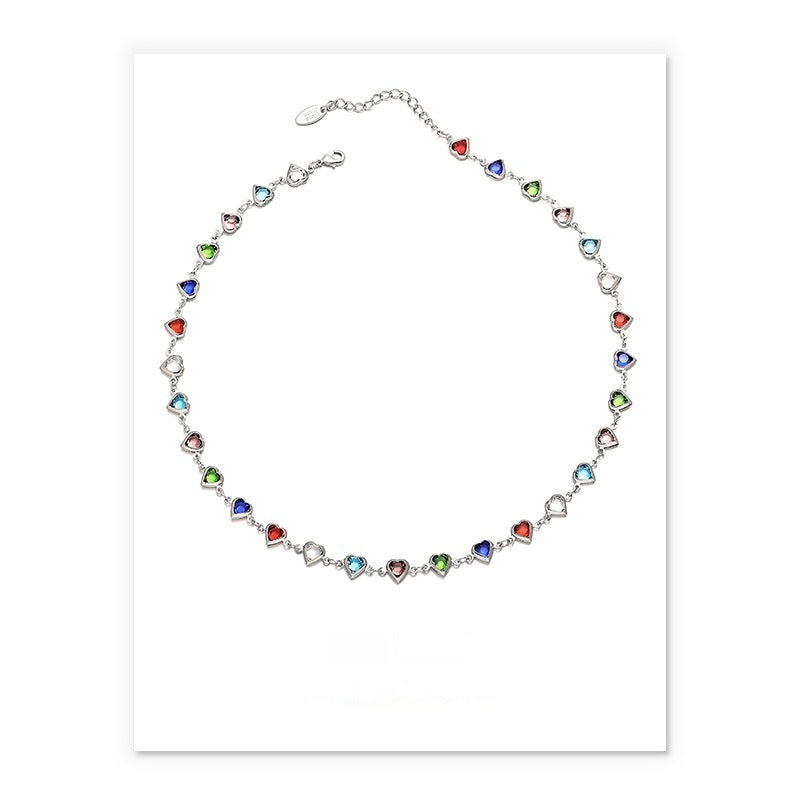 Gold & White Gold Candy Glass Heart Necklace & Bracelet Set