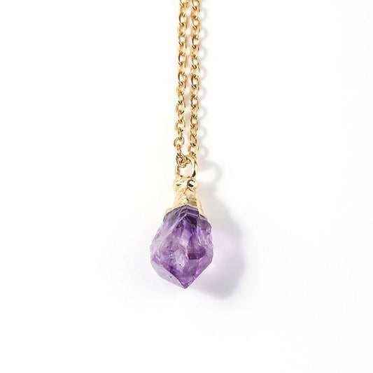 Amethyst Rough Stone Gold Plated Pendant Necklace