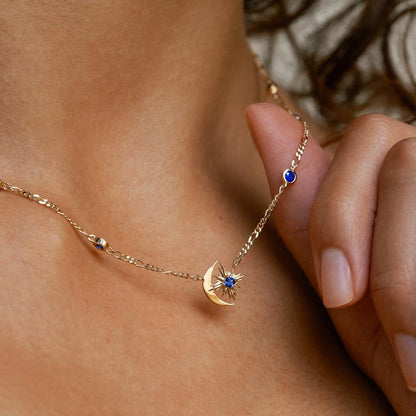Retro Style Star Moon Blue Treasure Necklace