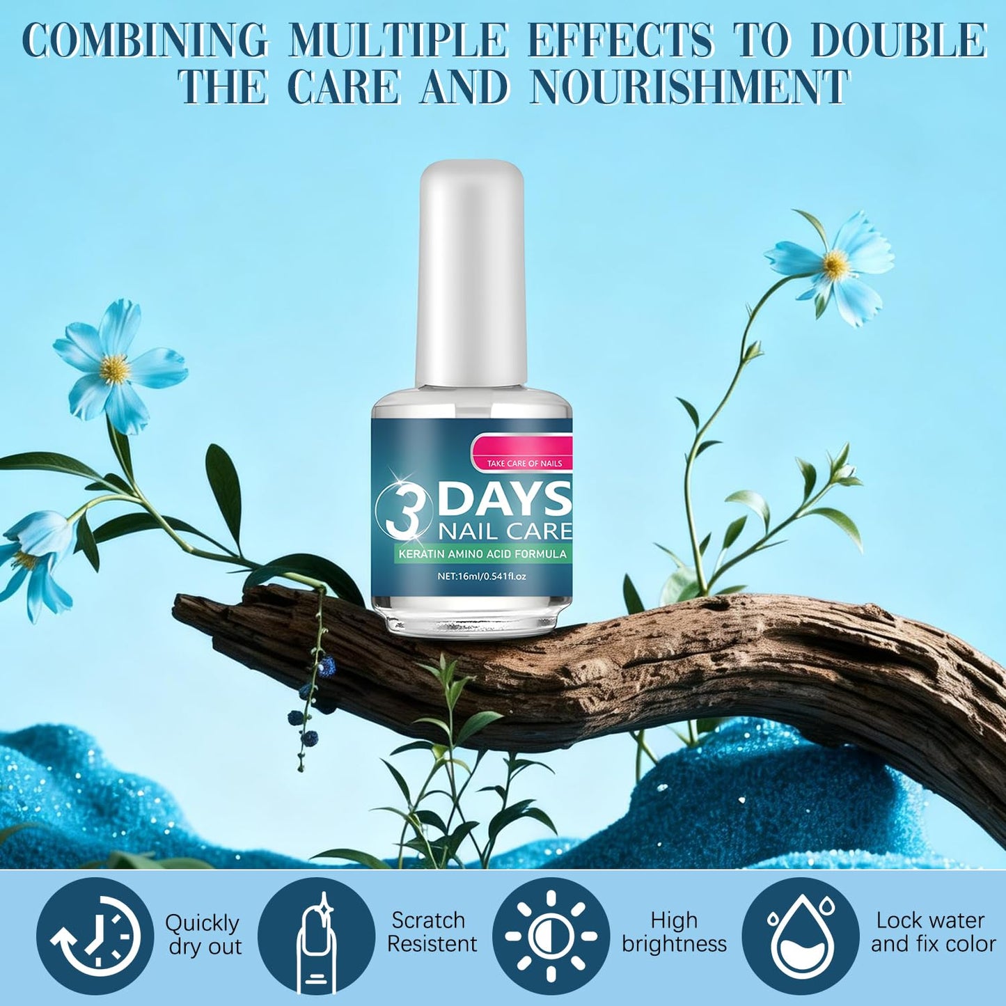3 Days Nail Care: Keratin Amino Acid Nail Treatment for Dry, Weak Nails – Strengthening & Hydration (2x16ml)