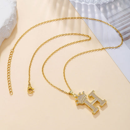 Gold Crown A-Z Pendant Necklace