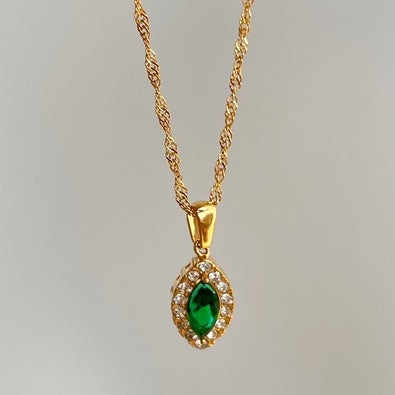 Olive Shaped Horse Eye Zircon Necklace