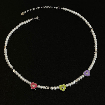 Colourful Heart Beaded Pearl Necklace