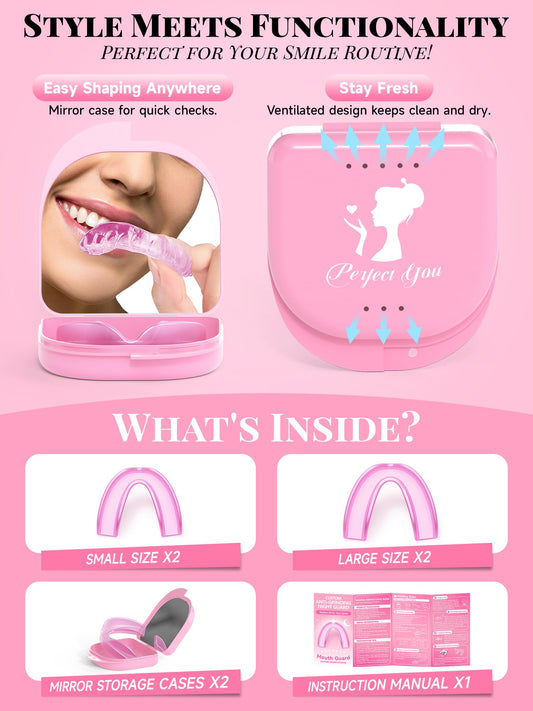 4 Pack Pink Night Guards for Teeth Grinding & Clenching | Bruxism Relief for Women & Adults