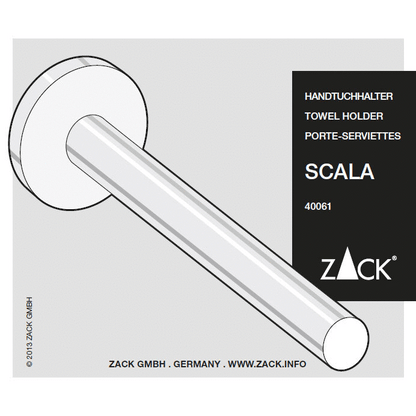 Zack Scala Polished Stainless Steel Fixed Towel Holder 46 cm - Premium Bathroom Elegance
