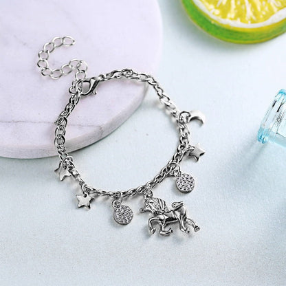 Unicorn Charms Bracelet with Moon & Star Pendants