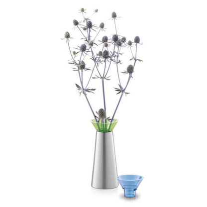 Zack Taris Premium Brushed Stainless Steel Vase & Candle Holder - Green/Blue Inserts