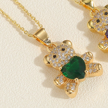 Bear Love Zircon Gem Necklace