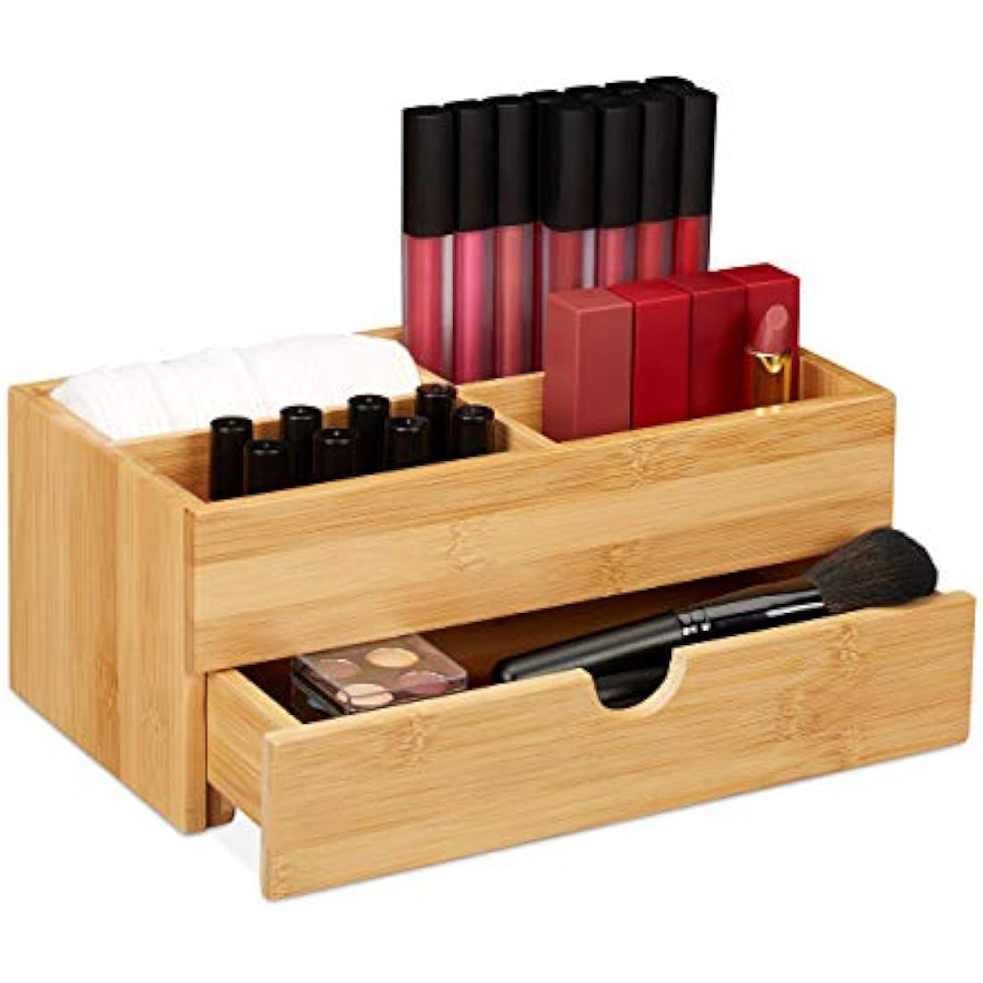 Relaxdays Bamboo Cosmetics Organiser, Multifunctional, 4 Compartments ...
