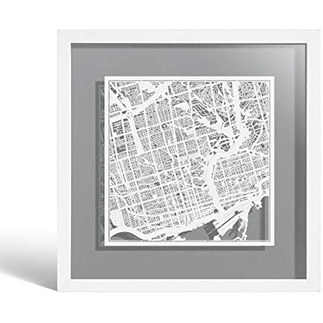 O3 DESIGN STUDIO Toronto Paper Cut Map framed, White map, White frame ...
