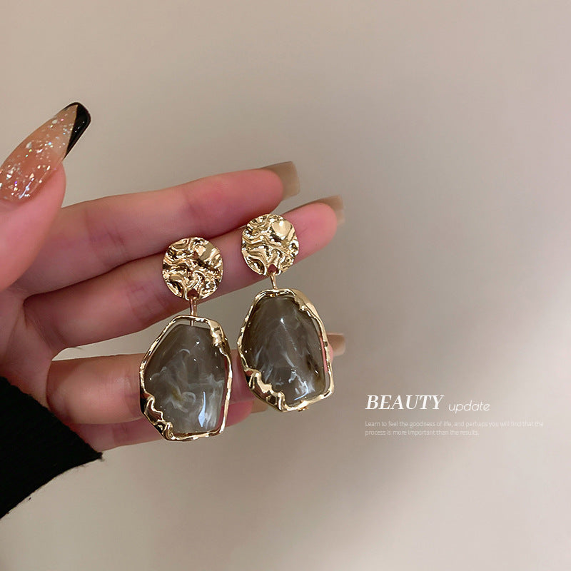 Silver Needle Resin Geometric Earrings