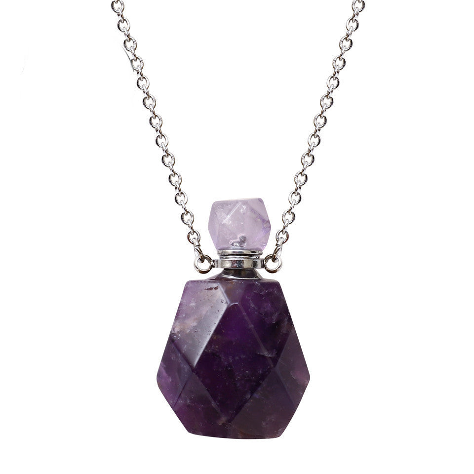 Perfume Bottle Crystal Pendant Necklace, Silver Chain