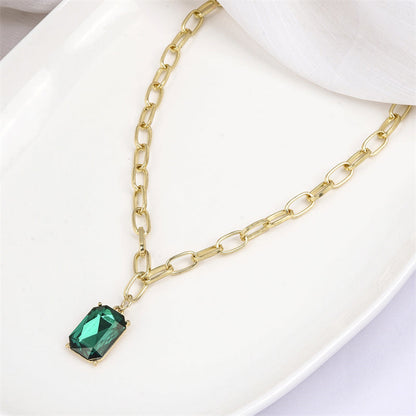 Retro Emerald Rhinestone Necklace