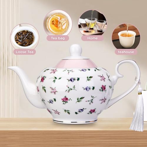 London Boutique teapot with Infuser - Tea Pot infusers for Loose Tea -700ml Capacity Perfect 2 Cup teapot -Easy Grab Handle Teapots (Roses Pink)