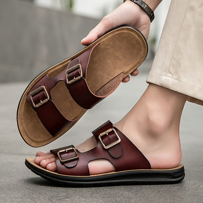 Men's Casual Synthetic Upper Slides, Casual Non Slip Slippers, Open Toe Sandals With Buckle
