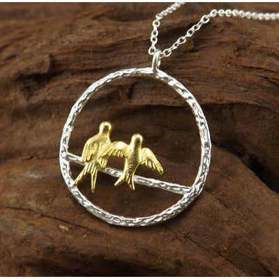 Silver Cute Bird Pendant Choker Necklace