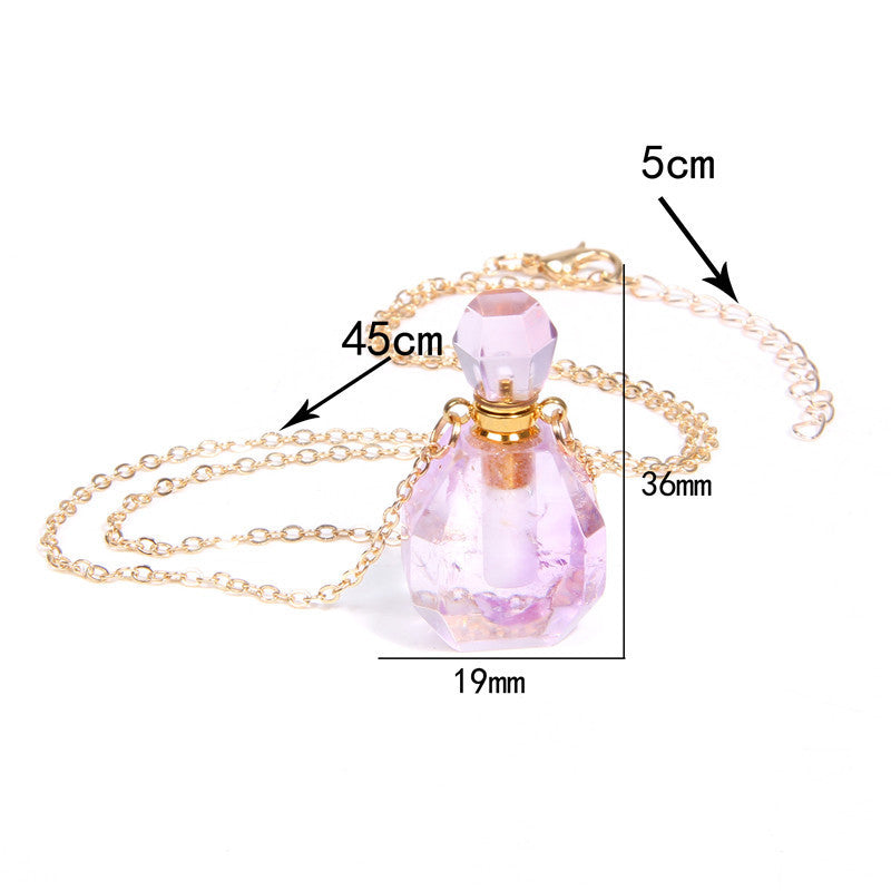 Perfume Bottle Crystal Pendant Necklace, Gold Chain