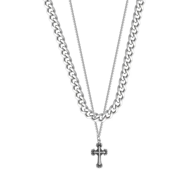 Multi-Layer Retro Cross Titanium Steel Necklaces