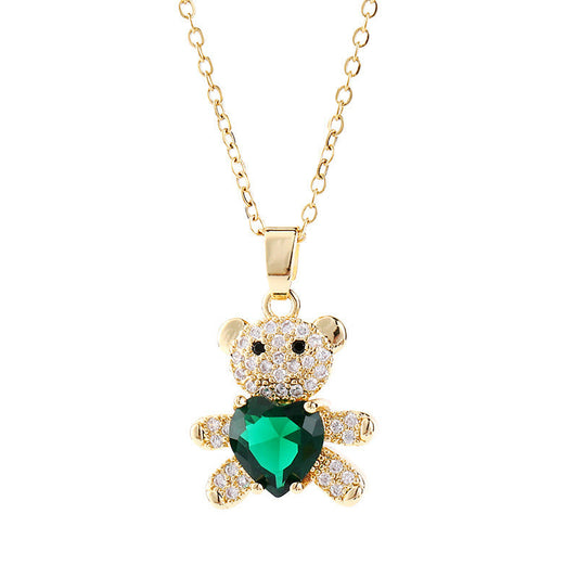 Bear Love Zircon Gem Necklace