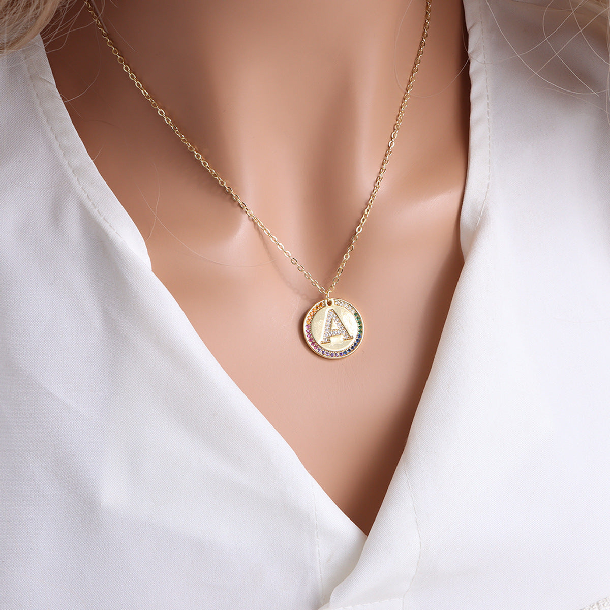 A-Z Round Necklace with Colourful Crystals
