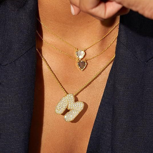 A-Z Zircon Balloon English Letter Necklace, Gold & Silver