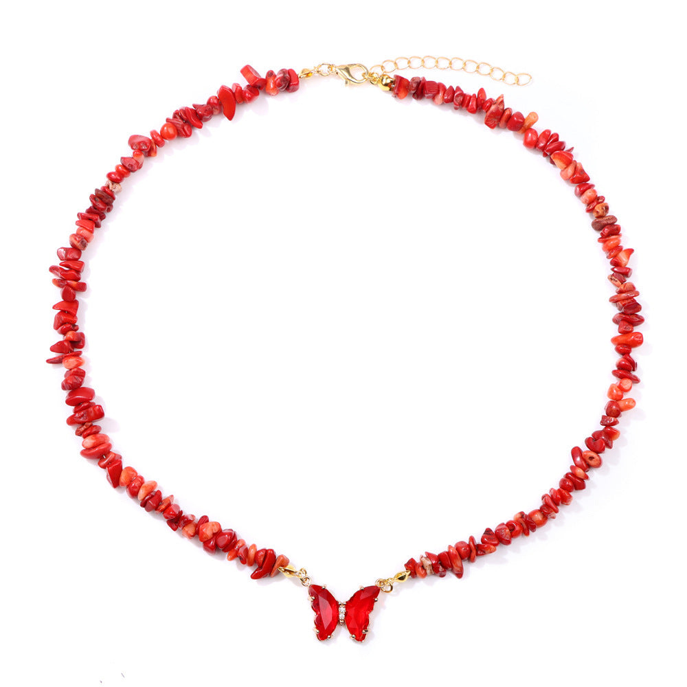 Simple and Versatile Butterfly Natural Stone Necklaces